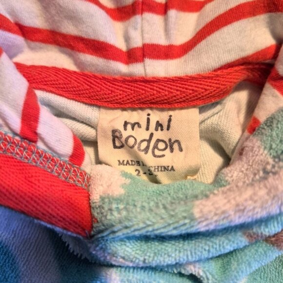 Mini Boden girls size 2-3 years towelling throw on hoodie mint & white VGUC - Picture 2 of 5